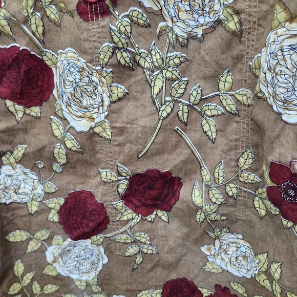 Vintage Project Red Western Shirt Mens L-XL Brown Red Floral Amber Snaps Casual - Picture 5 of 12